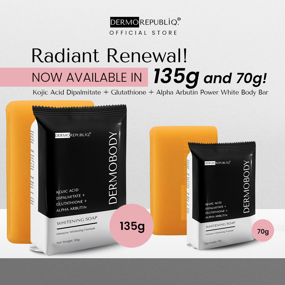 Dermorepubliq Glutathione + Kojic + Alpha Arbutin Power White Body Bar - 135 G