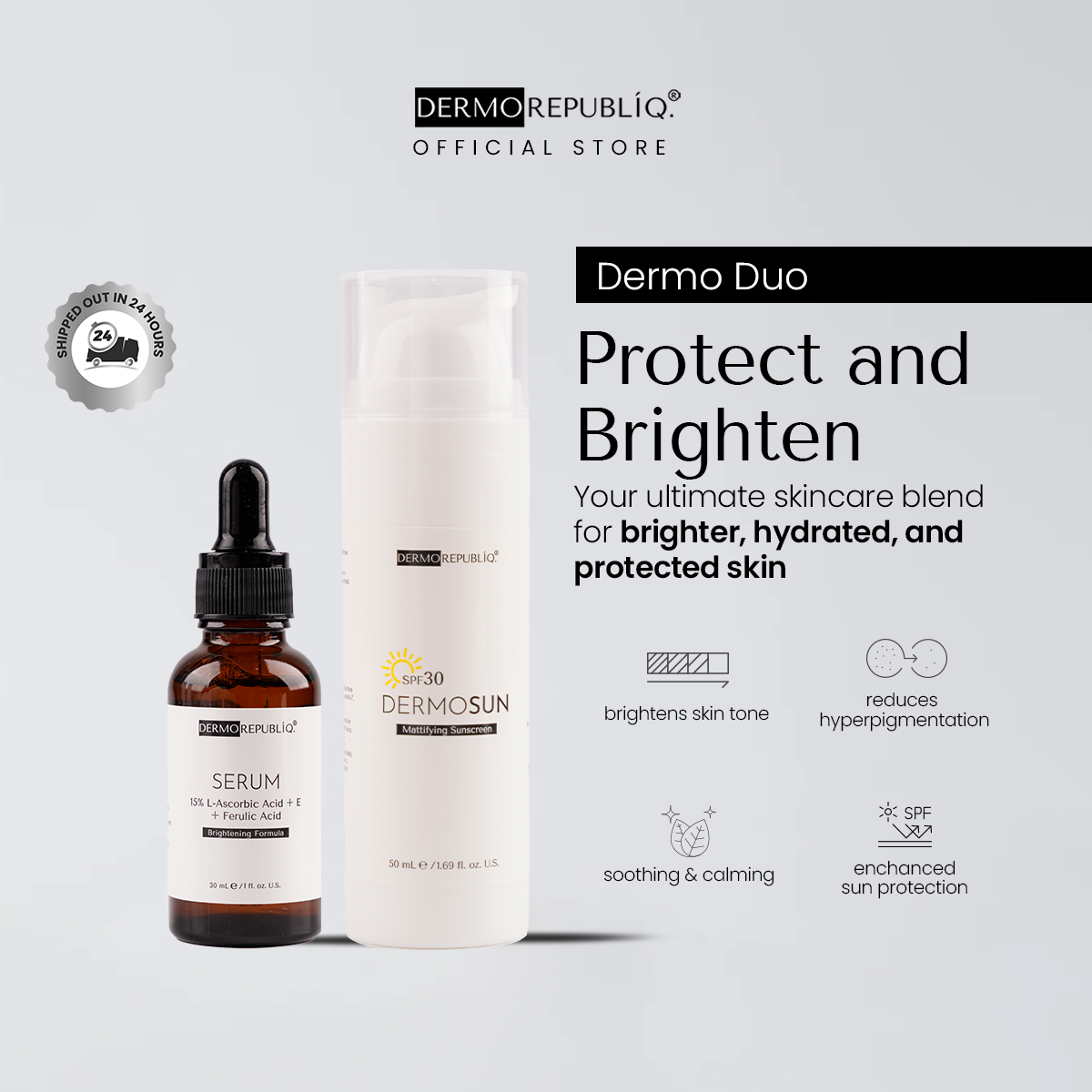 Dermorepubliq Dermo Duo - Protect and Brighten (Dermo Sunscreen SPF30 and 15% L-Ascorbic Acid + E)