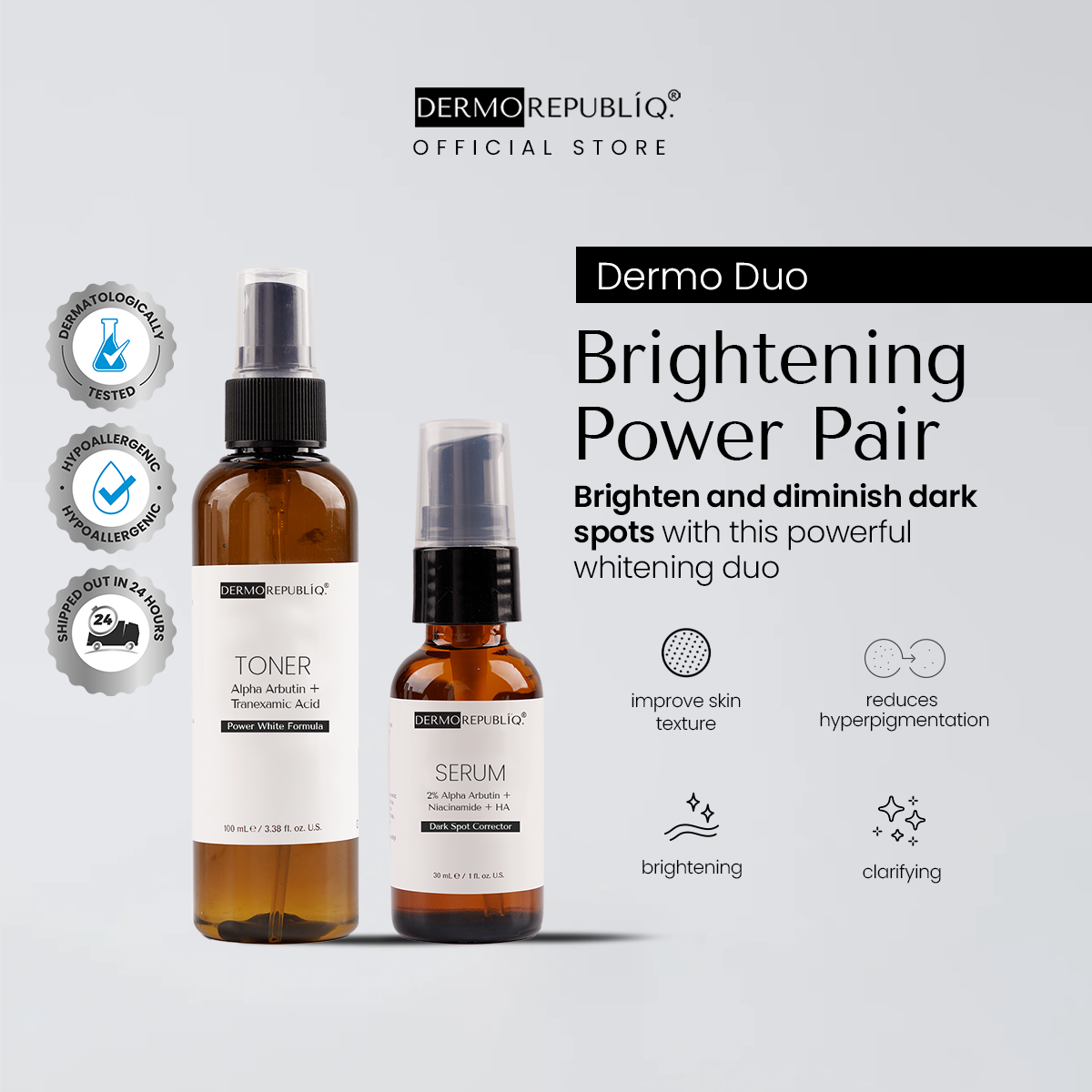 Dermorepubliq Duos - Brightening (Alpha Arbutin + HA Dark Spot Corrector Serum)