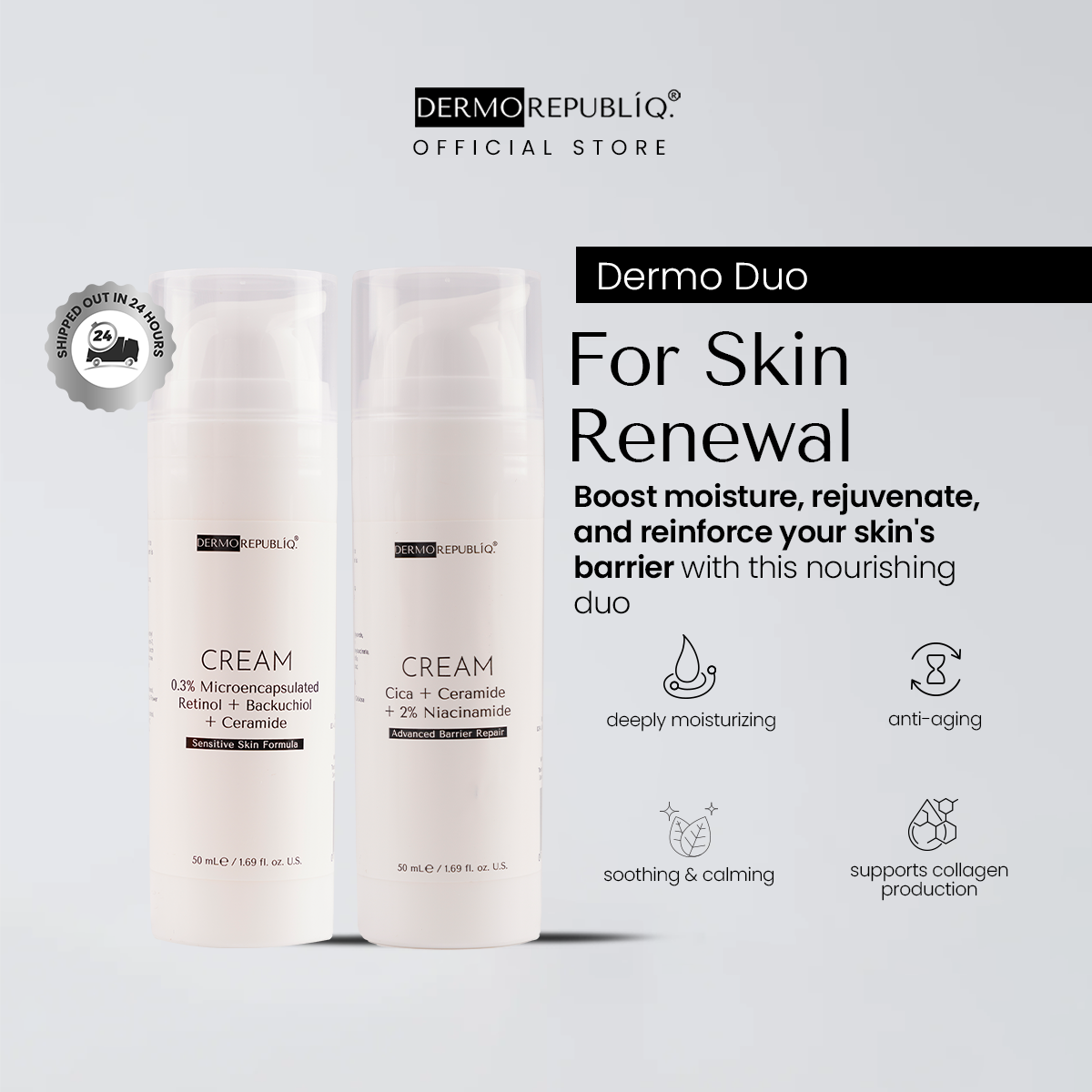 Dermorepubliq Dermo Duo - For Skin Renewal (0.3% Microencapsulated Retinol & Ceramide NP Cream + 15%