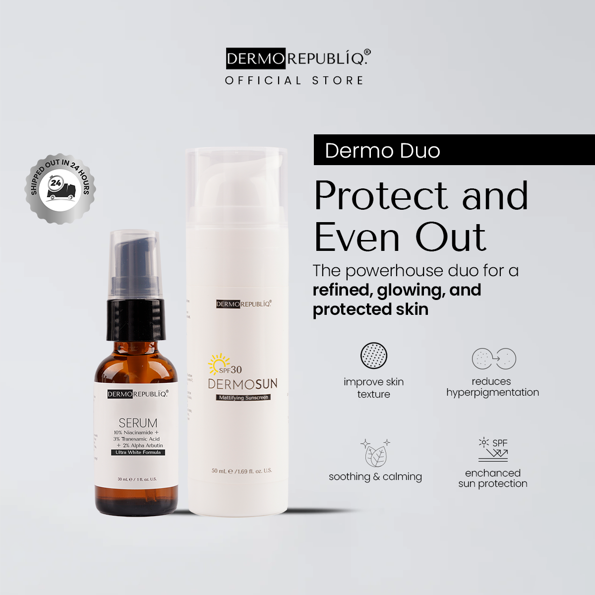 Dermorepubliq Dermo Duo - Protect and Even Out (DermoSun Sunscreen SPF30 and 10% Niacinamide)