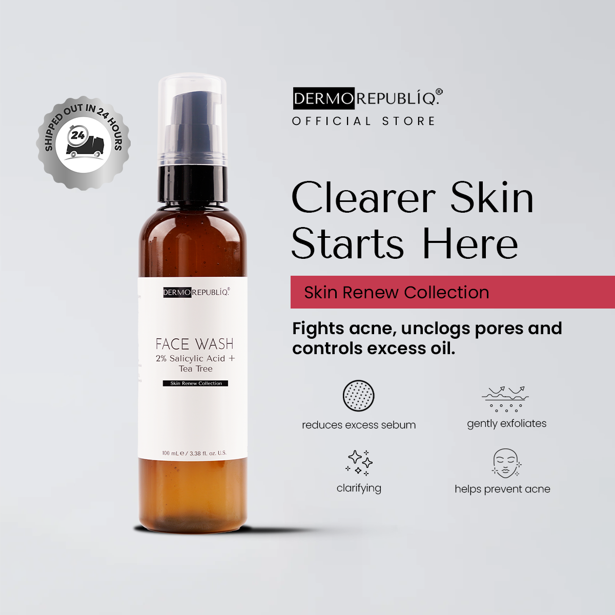 Dermorepubliq Skin Renew 2% Salicylic Acid + Tea Tree Face Wash