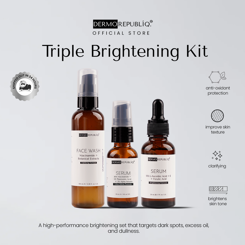 Dermo Triple Brightening Kit (Clarifying Gentle Face Wash, 10% Niacina