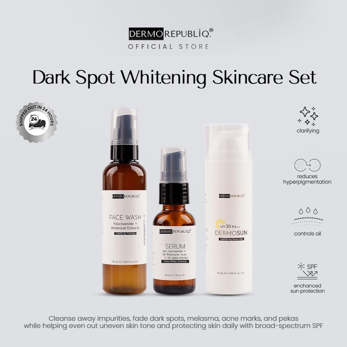 Dermorepubliq Dark Spot Whitening Set 3pcs Original (Face Wash + Serum + Sunscreen) Face Wash + 10% Ultra White