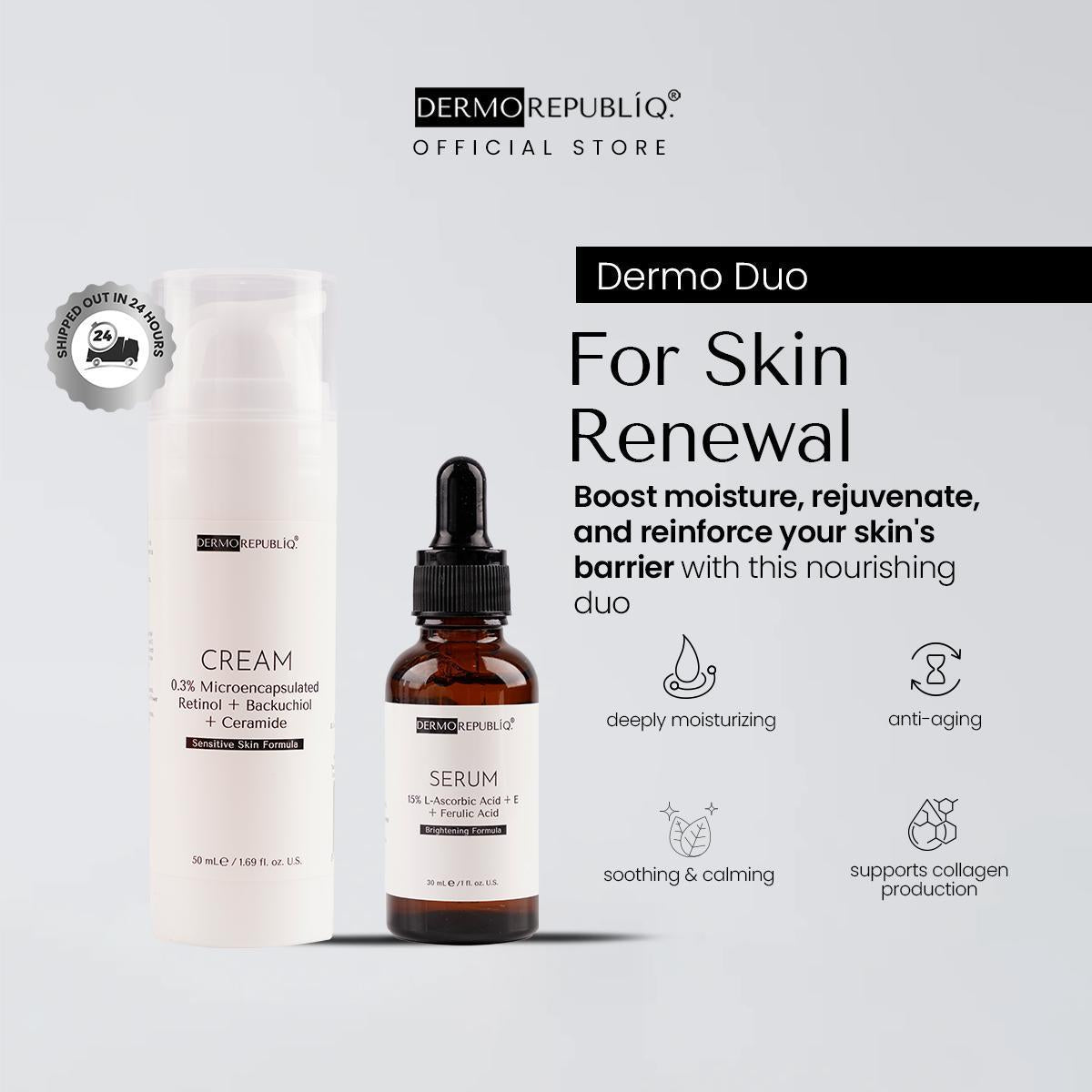 Dermorepubliq Dermo Duo - For Skin Renewal (0.3% Microencapsulated Retinol & Ceramide NP Cream + 15%