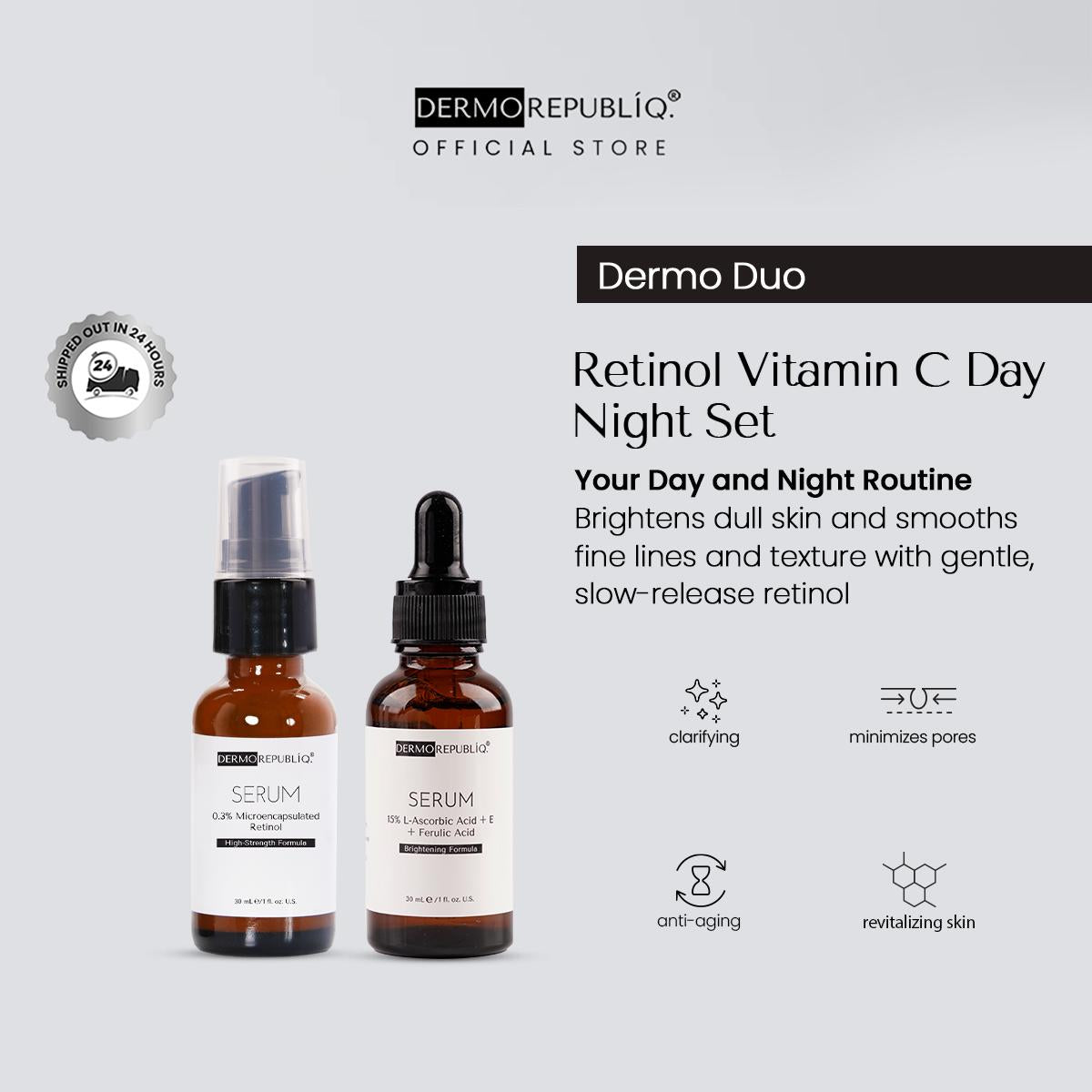 Dermorepubliq Retinol Vitamin C Set 2pcs Original (Serum + Night Cream) Vitamin C + Retinol Night Cream Fine Lines