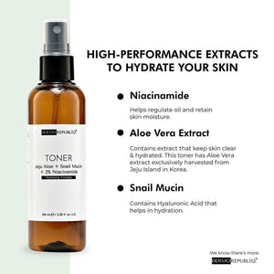 Dermorepubliq Jeju Aloe + Snail Mucin + 2% Niacinamide Hydrating Toner - 100 mL